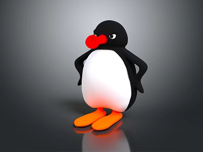 Cartoon Penguin Character With Red Beak And Orange Feet Standing Pose 3d model