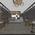 Modern Dessert Shop Interior With Eiffel Tower Murals Dessert Display Counter And Wooden Tables