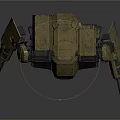 Armored Mech Robot With Yellow Gray Armor And Mechanical Combat Weapons