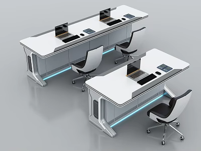 Modern Functional Desk With LED Strip Lights And Ergonomic Office Chairs Setup 3d model