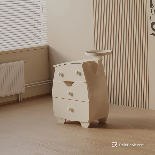 Ivory Bedside Table With Drawers And Small Tray On Top 3d model