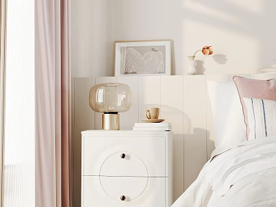 Modern bedside table bedside background ornaments pink pillow double bed 3d model