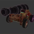 Vintage Black Metal Cannon With Wooden Carriage And Wheels