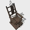 Antique Wooden Electric Chair Structure Featuring Metal Components And Intricate Details