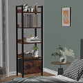 Multi Tiered Wooden And Metal Bookshelf With Books Decorative Plants And Side Table