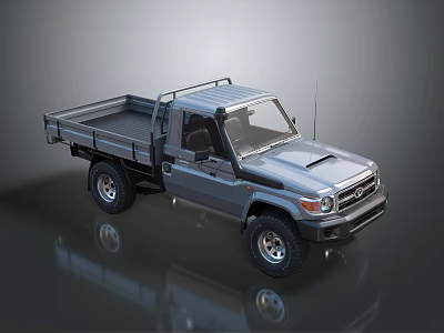 Gray Single Cab Pickup Truck 3D Render With Flatbed And Off Road Design 3d model