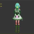 Game Movie Character With Teal Twintails In White Maid Outfit And Brown Boots