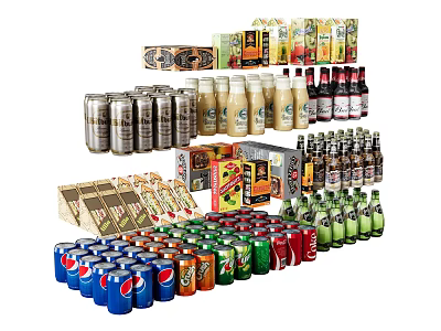 Assorted Beverages Collection With Canned Bottled And Boxed Drinks Of Various Flavors And Types 3d model