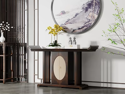 New Chinese Style Entrance Cabinet Solid Wood End View Cabinet 3d model