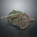 Historical Ancient Cannon With Green Barrel And Wooden Wheels Design