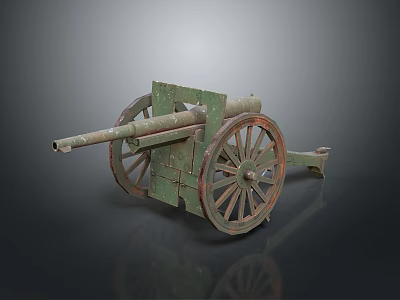 Historical Ancient Cannon With Green Barrel And Wooden Wheels Design 3d model