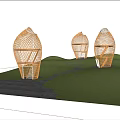 Bamboo Pergola With Woven Dome Structure Among Green Trees In Natural Park For Recreational Activities