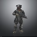 Sci Fi Armored Warrior Character In Combat Gear With Rifle And Helmet