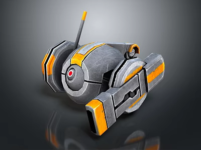 Gray And Orange Mechanical Robot With Circular Body Antenna And Armored Design 3d model