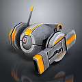 Gray And Orange Mechanical Robot With Circular Body Antenna And Armored Design