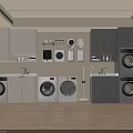 Modern Laundry Room Interior With Washing Machines Dryers Cabinets Sink And Storage