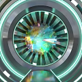 Futuristic Ring Structure With Green Glowing Rings And Central Mechanical Component