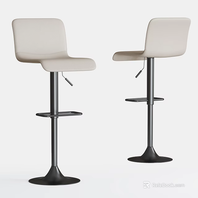 Modern Beige Bar Stools With Adjustable Metal Base And Comfortable Design 3d model 