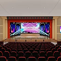 Modern Auditorium With Red Seats And Stage Equipment