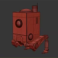 Cartoon Style Blue Red Mechanical Robot Character With Camera Eye And Legs