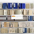 Vintage Chinese Books And Magazines With Blue Covers And Traditional Script