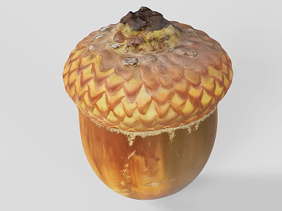 Acorn Shaped Food Treat With Brown Yellow Chevron Pattern And Textured Cap 3d model