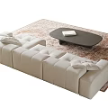 Modern Beige Modular Sofa With Cushions And Black Oval Coffee Table On Patterned Rug 3d model