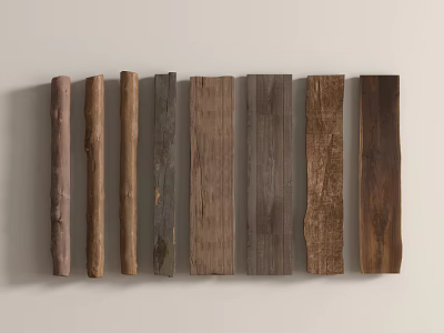 Natural Stone And Wood Strips With Various Textures Arranged On Light Wall 3d model