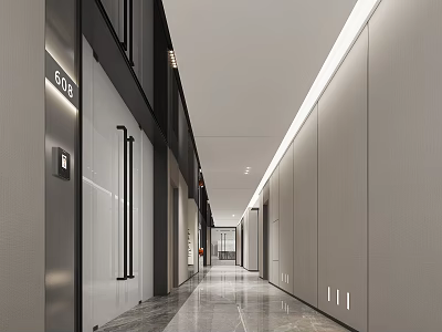 Modern Elevator Hallway Interior With Linear Lighting And Sleek Marble Flooring 3d model