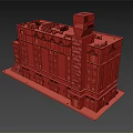 Multi Story Hotel Building With Red Brick Structure Arched Windows And Black Rooftop 3d model