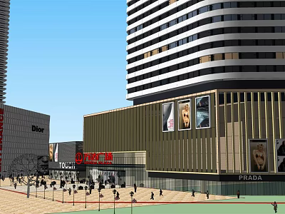 Bustling Commercial Street With Wanda Department Store Dior Billboard FRIDAY Tall Buildings And Pedestrians 3d model