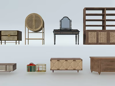 Modern Entryway Cabinet And Sideboard With Rattan Design And Storage Drawers For Home Decor 3d model