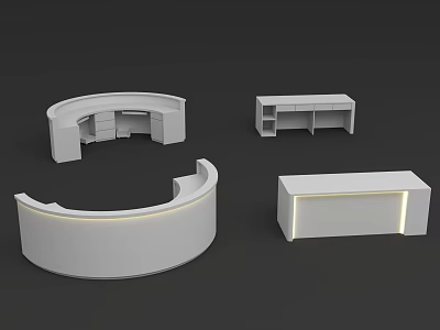 Modern White Reception Desk Designs With Curved And Rectangular Shapes And Lighting 3d model