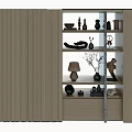 Wooden Decorative Cabinet With Open Shelves Displaying Vases Sculptures Lamp And Books
