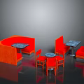 Stylish Orange Restaurant Booth Seating With Dark Stone Tables And Chairs