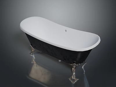 Children Safe Standalone Bathtub with White Interior Black Exterior and Silver Legs 3d model