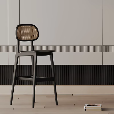 Modern Black Bar Stool With Rattan Backrest For Stylish Kitchen Counter Interior 3d model