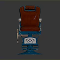 Red Upholstered Armchair With Blue Frame Carved Design And Footrest