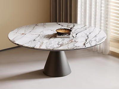 Round Modern Dining Table With Marble Top And Black Cone Shaped Base 3d model