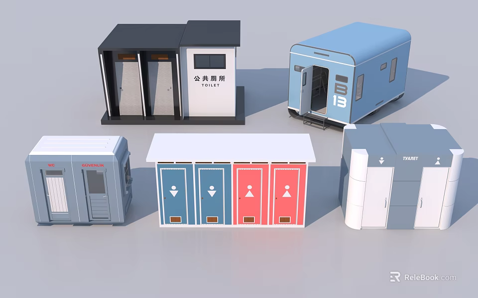 Portable Public Toilet Units With Different Colors And Exterior Designs 3d model 