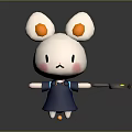 Cute Cartoon Character Big Ears Orange Spots Blue Outfit Holding Frying Pan With Egg