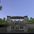 Scenic White Bridge Structure With Clear Water Reflection And Surrounding Trees At Twilight