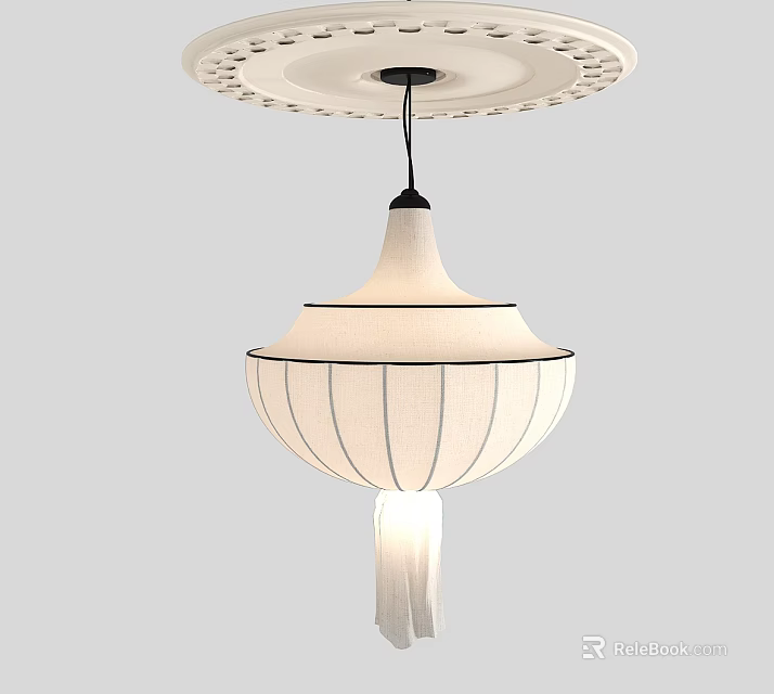 Minimalist White Fabric Chandelier With Tassel And Layered Design For Home Decor 3d model 