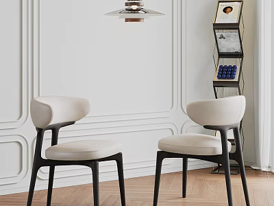 Modern Single Chair With Ivory Seat And Black Legs In White Paneled Interior Space 3d model