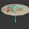 Light Colored Umbrella With Vibrant Pink Flowers And Green Leaves Pattern