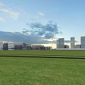 Aerial View Urban Planning With Green Grassland And Modern High Rise Buildings Under Cloudy Sky