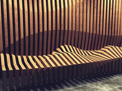 Elegant Striped Wooden Outdoor Chair With Wavy Seat Design For Garden Patio 3d model