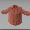 Red Collared Long Sleeve Shirt With Floral Print And Buttoned Front 3d model