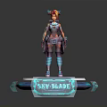Anime Character With Colorful Hair Standing On Glowing Sky Blade Platform In Decorative Armor