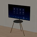 Smart TV Screen on Black Table with Gold Legs in White Cabinet Modern Living Room